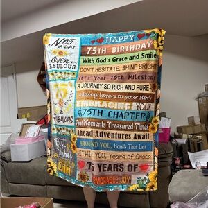 75th Birthday Blanket Gift Sunflower Throw Cozy Soft 75 Years Celebration NEW